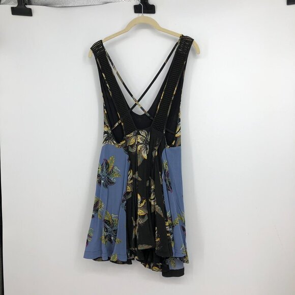 Free People Thought I Was Dreaming Black And Blue Floral Mini Dress XS - Picture 4 of 16